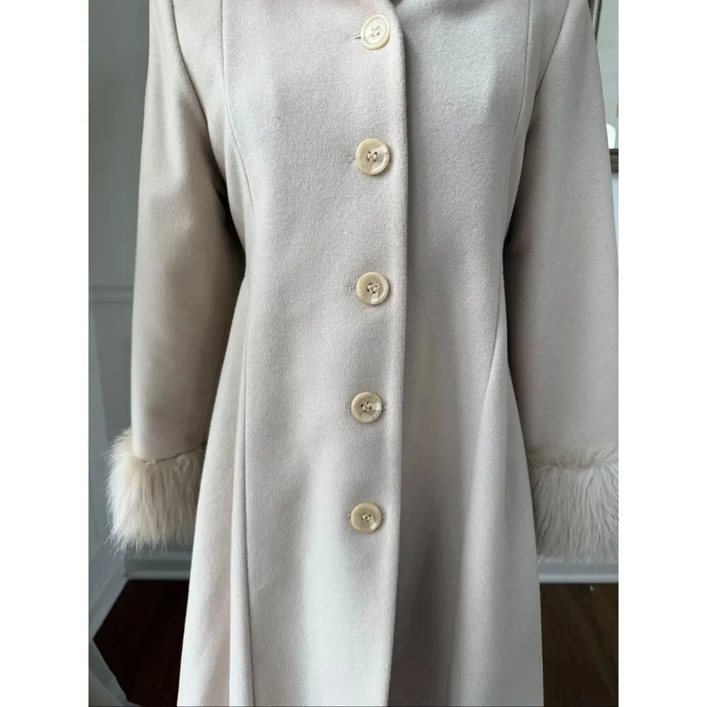 Rothschild Vanilla Penny Lane Style Wool A-line Coat Faux Fur Trim Youth 16 Wmns